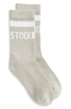 Birkenstock Stripe Logo Crew Socks In Light Gray/white