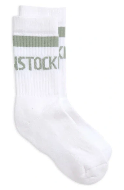 Birkenstock Stripe Logo Crew Socks In White/pure Sage