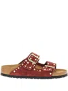 Birkenstock Studded Double-buckle Sandals In Burgundy