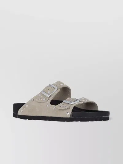 Birkenstock Studded Heeled Sandals Flat Sole In Grey