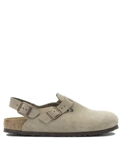 Birkenstock Closed-toe Sandals With Adjustable Strap And Cork Footbed In Gray