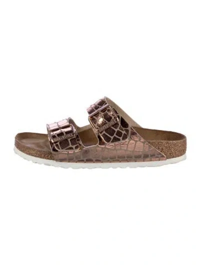 Pre-owned Birkenstock Suede Animal Print Slides In Neutral