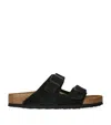Birkenstock Arizona Double-strap Leather Slides In Black