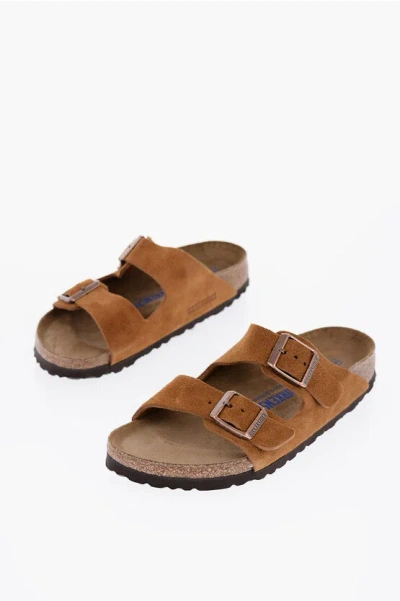 Birkenstock Suede Arizona Sandals With Double Buckle In Brown