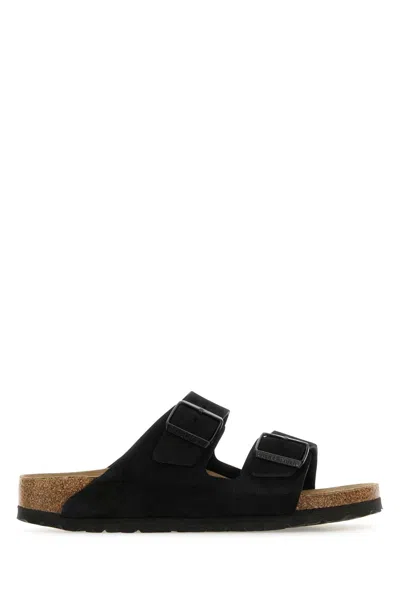 Birkenstock Black Leather Arizona Slippers In Multi