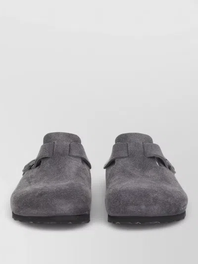 Birkenstock Suede Backless Slippers Adjustable Straps Design In Gray
