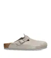 Birkenstock Suede Boston Clogs In Gray