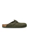 Birkenstock Suede Boston Clogs In Green