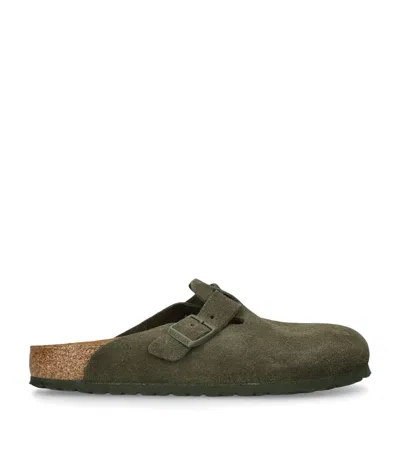Birkenstock Suede Boston Clogs In Green