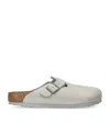 Birkenstock Stone Grey Boston Fur-lined Buckle Sandals In Grey