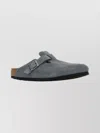 Birkenstock Suede Boston Slippers Featuring Buckle Detail In Gray