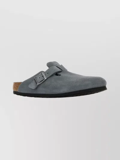 Birkenstock Suede Boston Slippers Featuring Buckle Detail In Gray