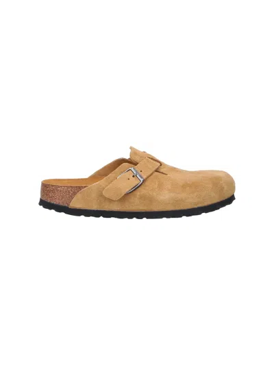 Birkenstock Suede Buckle Clog Mule In Nude
