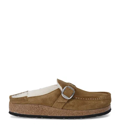 Birkenstock Suede Buckley Shearling Mules In Brown