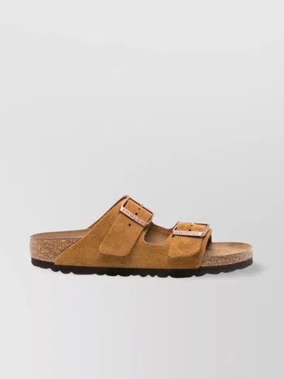 Birkenstock Suede Calf Open Toe Flat Sandals In Mink