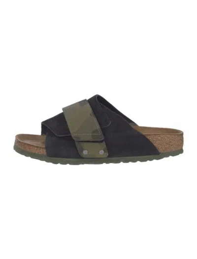 Pre-owned Birkenstock Suede Camouflage Print Slides In Green