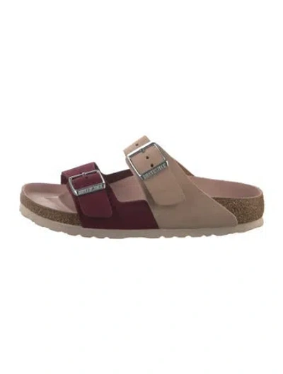 Pre-owned Birkenstock Suede Colorblock Pattern Sandals In Burgundy
