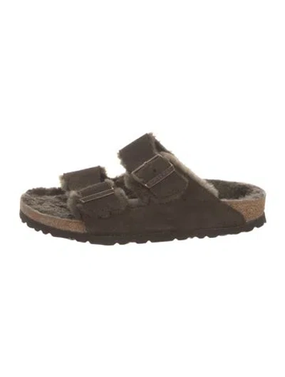 Pre-owned Birkenstock Suede Colorblock Pattern Slides In Brown