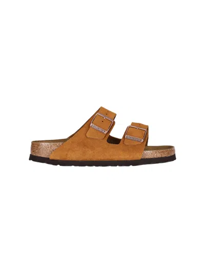 Birkenstock Suede Double-strap Slide Sandals In Brown