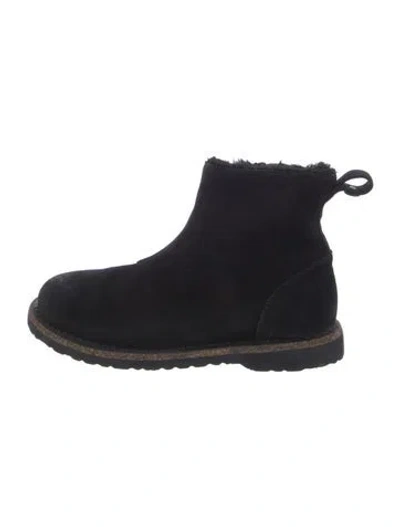 Pre-owned Birkenstock Suede Fur Trim Chelsea Boots In Black