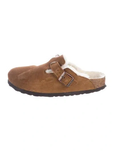 Pre-owned Birkenstock Suede Fur Trim Mules In Neutrals