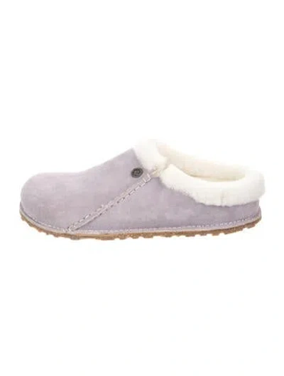 Pre-owned Birkenstock Suede Fur Trim Mules In Purple