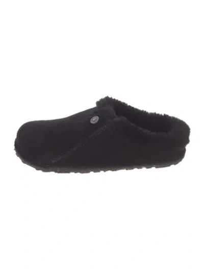 Pre-owned Birkenstock Suede Fur Trim Slippers In Blue