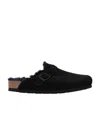 Birkenstock Suede Leather Emblem Buckle Slippers In Black