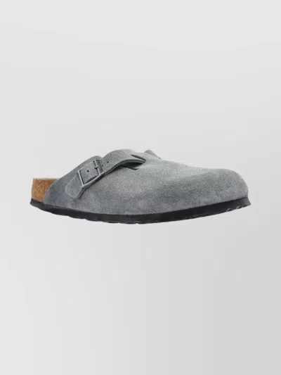 Birkenstock Suede Leather Open Back Slippers In Blue