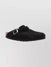Birkenstock Suede Leather Open Back Slippers In Black
