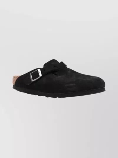 Birkenstock Suede Leather Open Back Slippers In Black