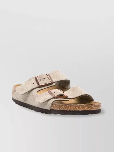Birkenstock Suede Leather Open Toe Flat Sandals In Gray