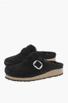 Birkenstock Suede Leather Padded Buckley Mules With Buckle In Black