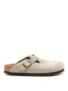 Birkenstock Womens Taupe Suede Boston Buckle-embellished Suede Sandals 7 In Beige