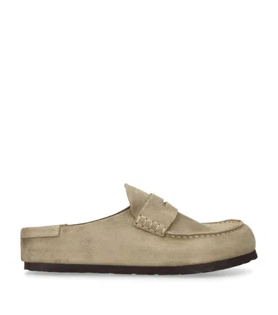 Birkenstock Womens Naples Wrapped Taupe Suede Clogs In Neutral