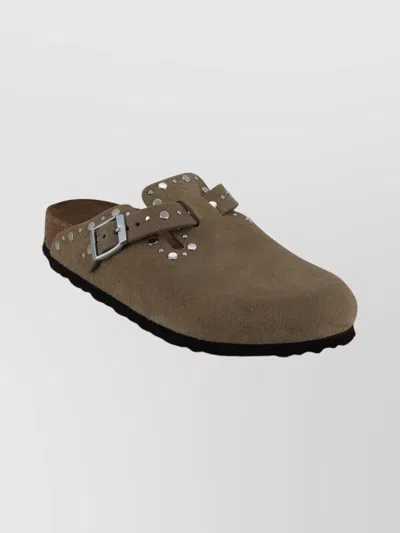 Birkenstock Suede Sabot Silver Studs Detail In Brown