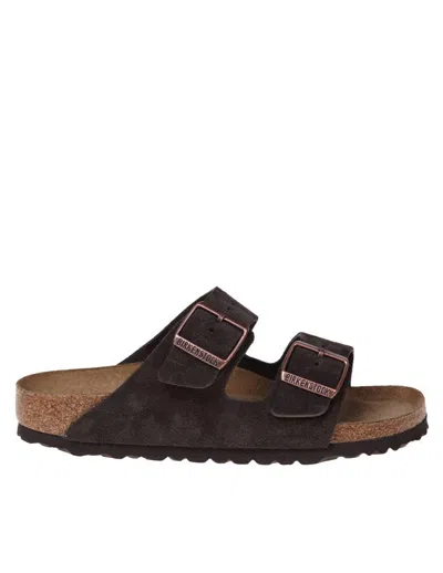 Birkenstock Arizona Mocca Suede Two Bar Mules In Brown
