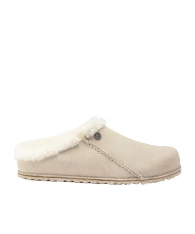 Birkenstock Suede Shearling Slippers In Nude