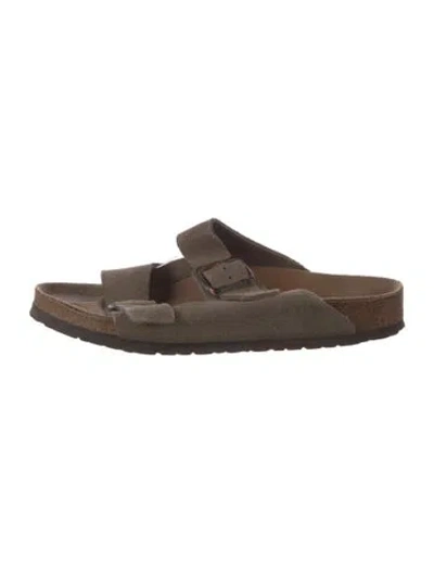 Pre-owned Birkenstock Suede Slides In Brown