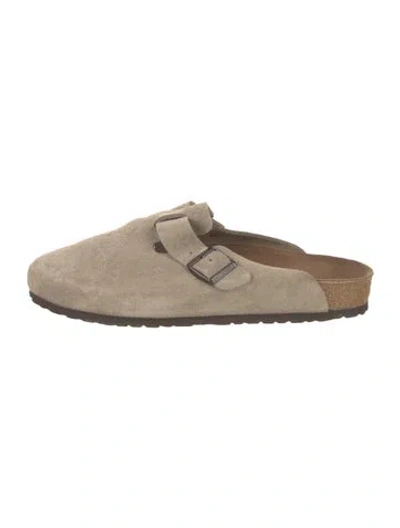 Pre-owned Birkenstock Suede Slides In Gray