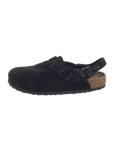 Pre-owned Birkenstock Suede Slingback Flats In Black