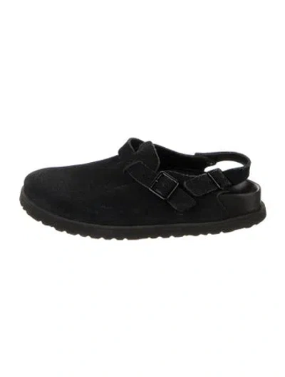Pre-owned Birkenstock Suede Slingback Flats In Black