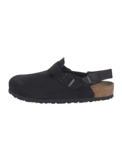 Pre-owned Birkenstock Suede Slingback Flats In Black