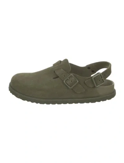 Pre-owned Birkenstock Suede Slingback Flats In Green