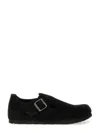 Birkenstock Suede Slip-on Sabot With Adjustable Buckle Strap In Black