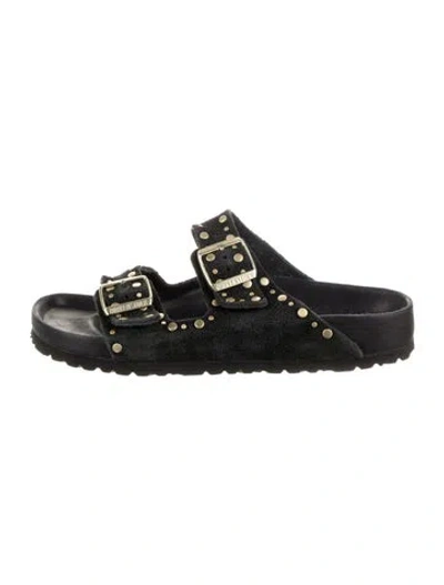 Pre-owned Birkenstock Suede Studded Accents Slides In Black