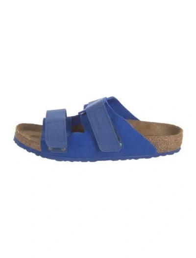 Pre-owned Birkenstock Suede Studded Accents Slides In Blue