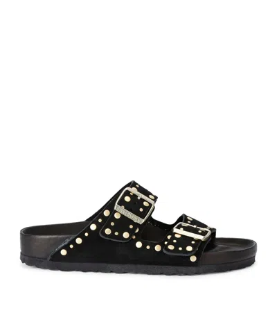 Birkenstock Suede Studded Arizona Sandals In Black