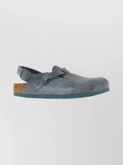 Birkenstock Suede Tokyo Slippers Featuring Buckle Detail In Gray