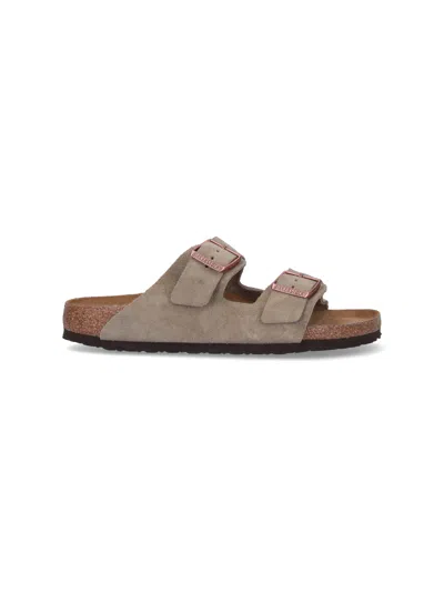 Birkenstock Suede Two-strap Slide Sandals In Metallic
